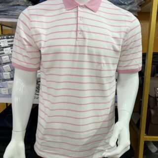 Polo rayé rose blanc en coton hommes