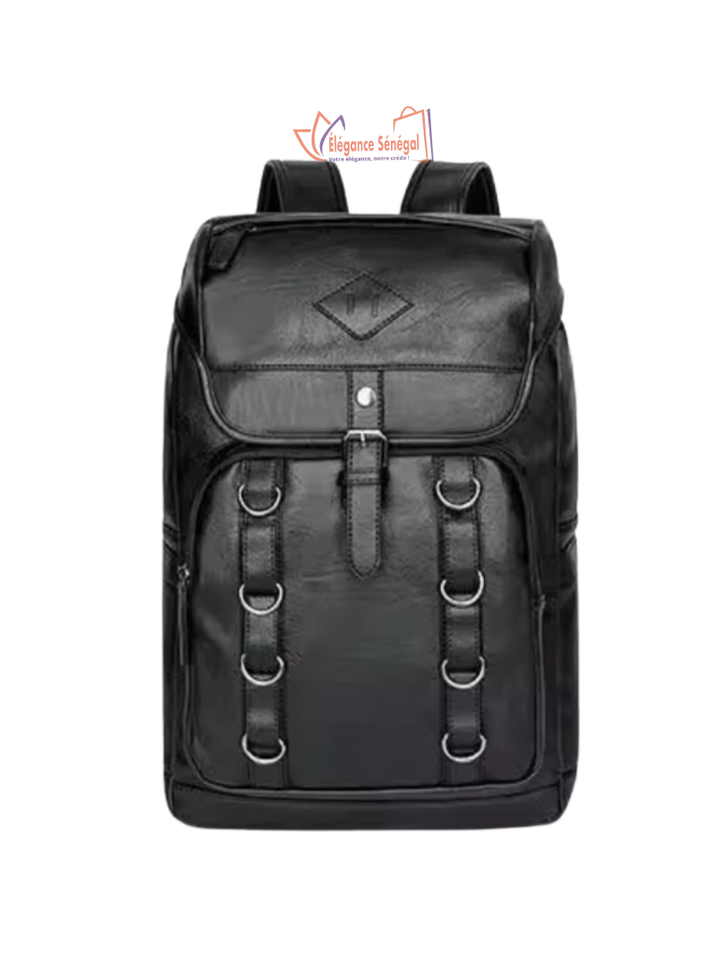 Sac à dos en cuir noir tendance